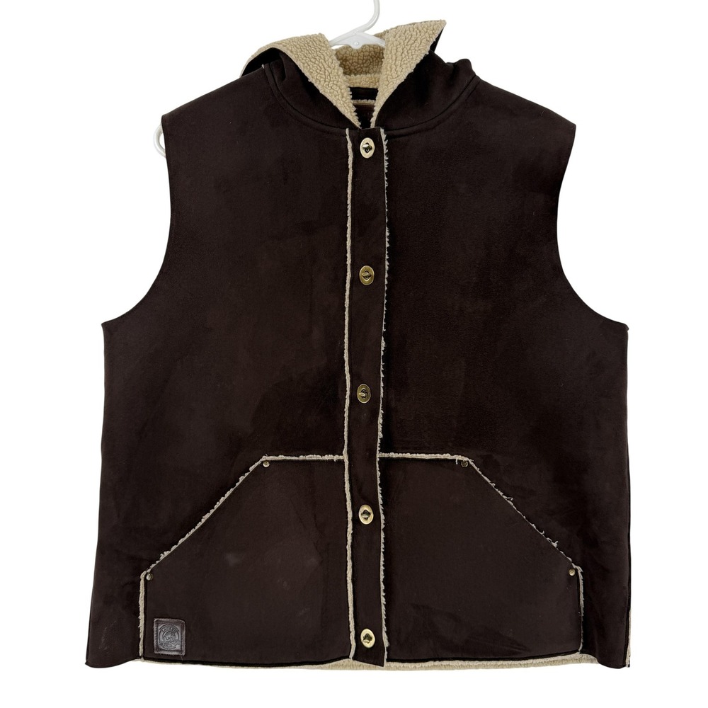 Lauren Ralph Lauren Vest Womens Large Brown Hooded Sherpa Lined Snap‎ Outdoor